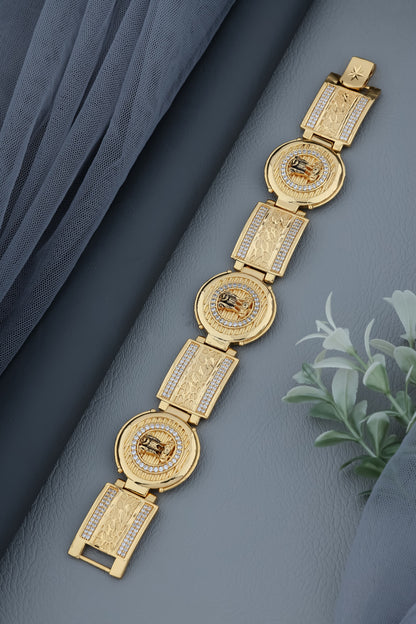 Men’s Gold-Plated Bracelet with Ashok Stambh & Textured Accents