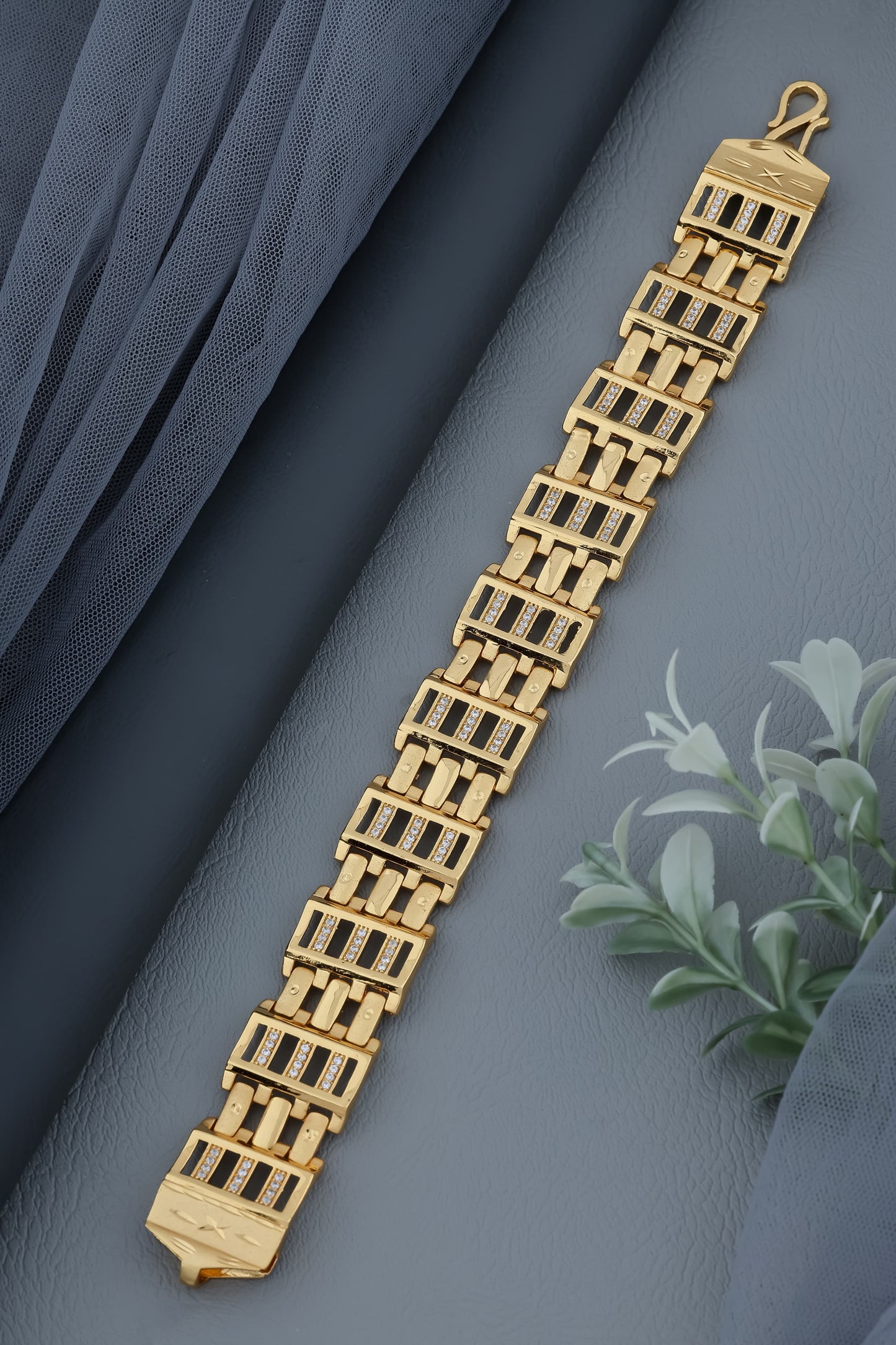 Gold-Plated Bracelet with Textured Links