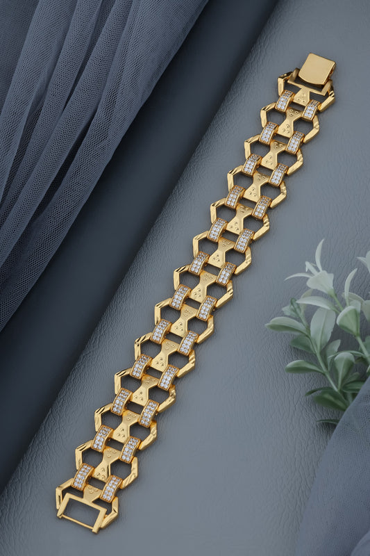 Bold Gold-Plated Geometric Link Bracelet with Diamond Accents
