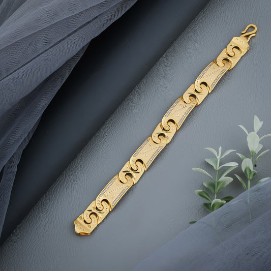 Regal Wave-Link Gold Bracelet with Intricate Stone Detailing