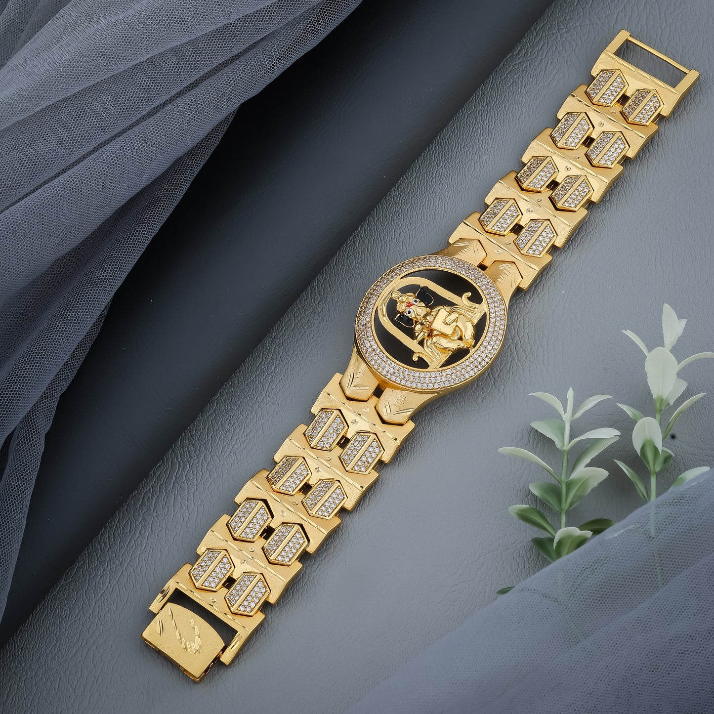 Majestic Ganesha-Inspired Gold Plated Bracelet