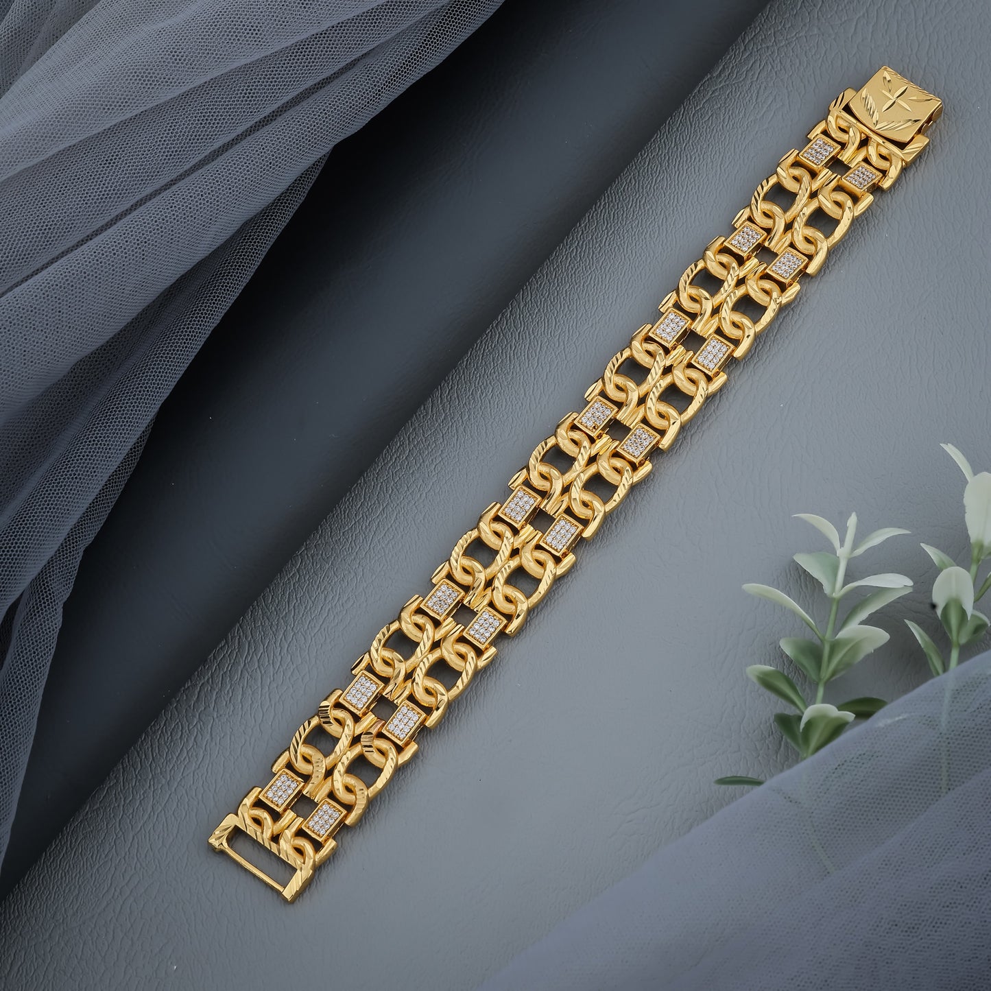 Classic Gold-Plated Chain Bracelet with Diamond-Style Square Accents