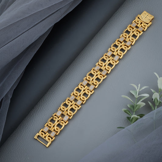 Classic Gold-Plated Chain Bracelet with Diamond-Style Square Accents