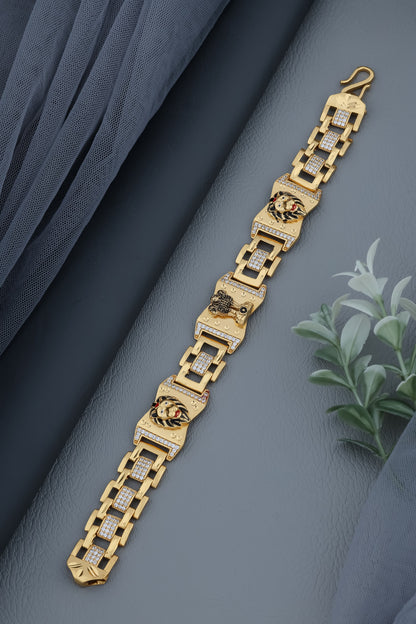 Gold-Plated Lion Head & Ashok Stambh Bracelet
