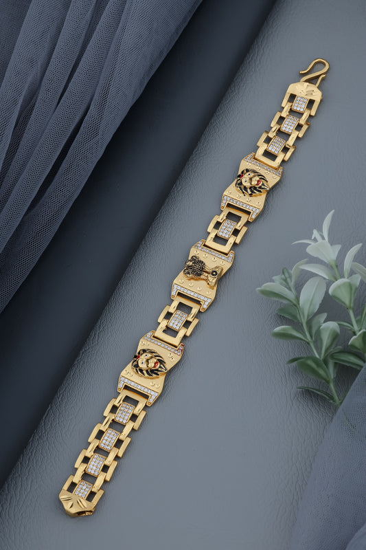 Gold-Plated Lion Head & Ashok Stambh Bracelet
