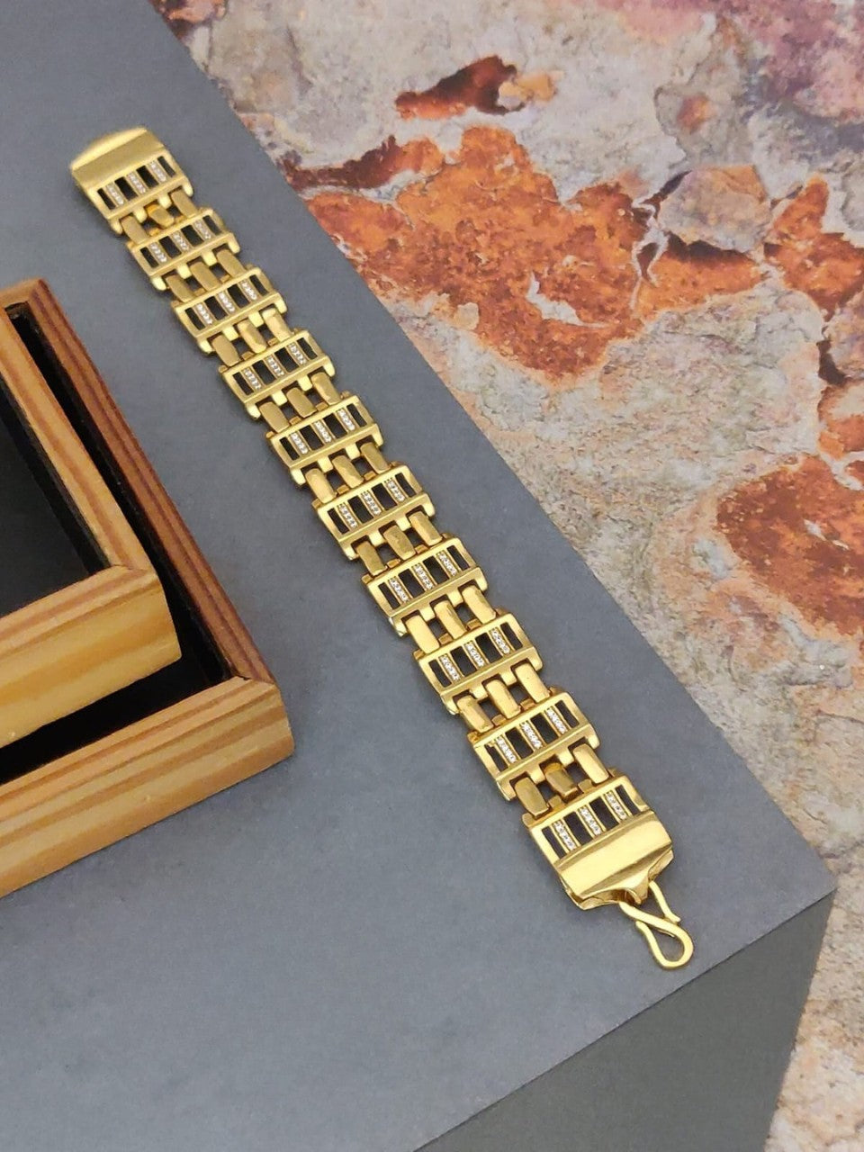 Brass Gold Square Link Gents Bracelet