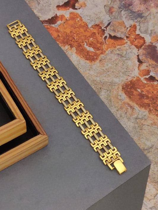 Gold-Plated Brass Designer Gents Bracelet with A.D Stones