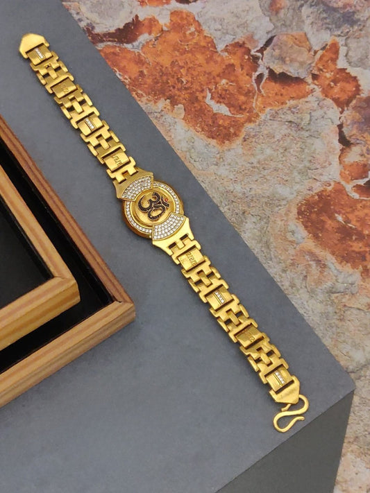 Gold Pleted Round Shape Om Design Men’s Fashion Bracelet