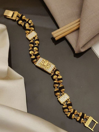 Mahakal Logo Design Gold Pleted Bracelet