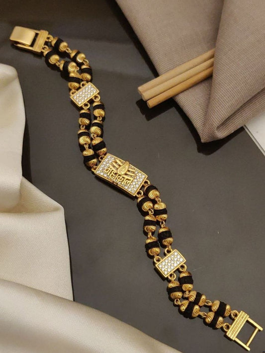 Mahakal Logo Design Gold Pleted Bracelet