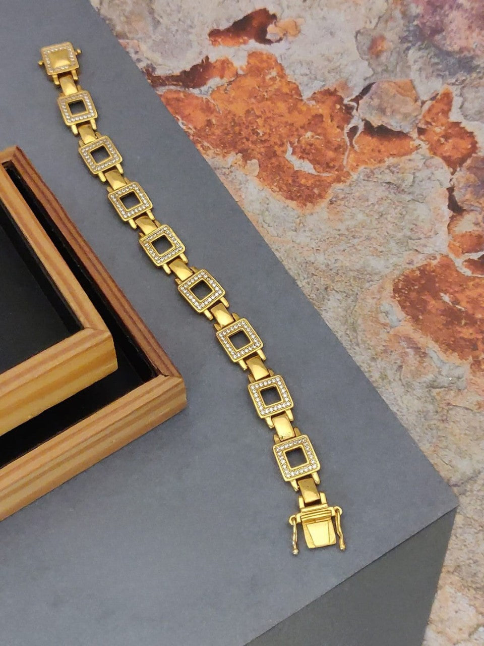 Square Link Gold-Plated Brass Bracelet for Men