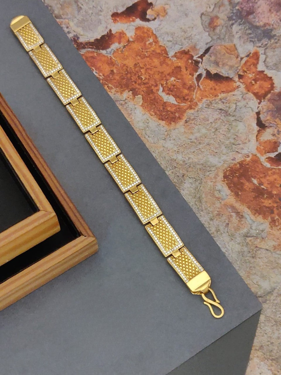 Brass Direct Gold A.D. Stone Designer Gents Bracelet