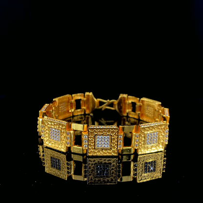 Brass Direct Gold A.D. Stone Gents Bracelet – Square Layered Elegance