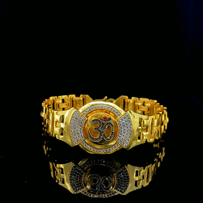 Gold Pleted Round Shape Om Design Men’s Fashion Bracelet