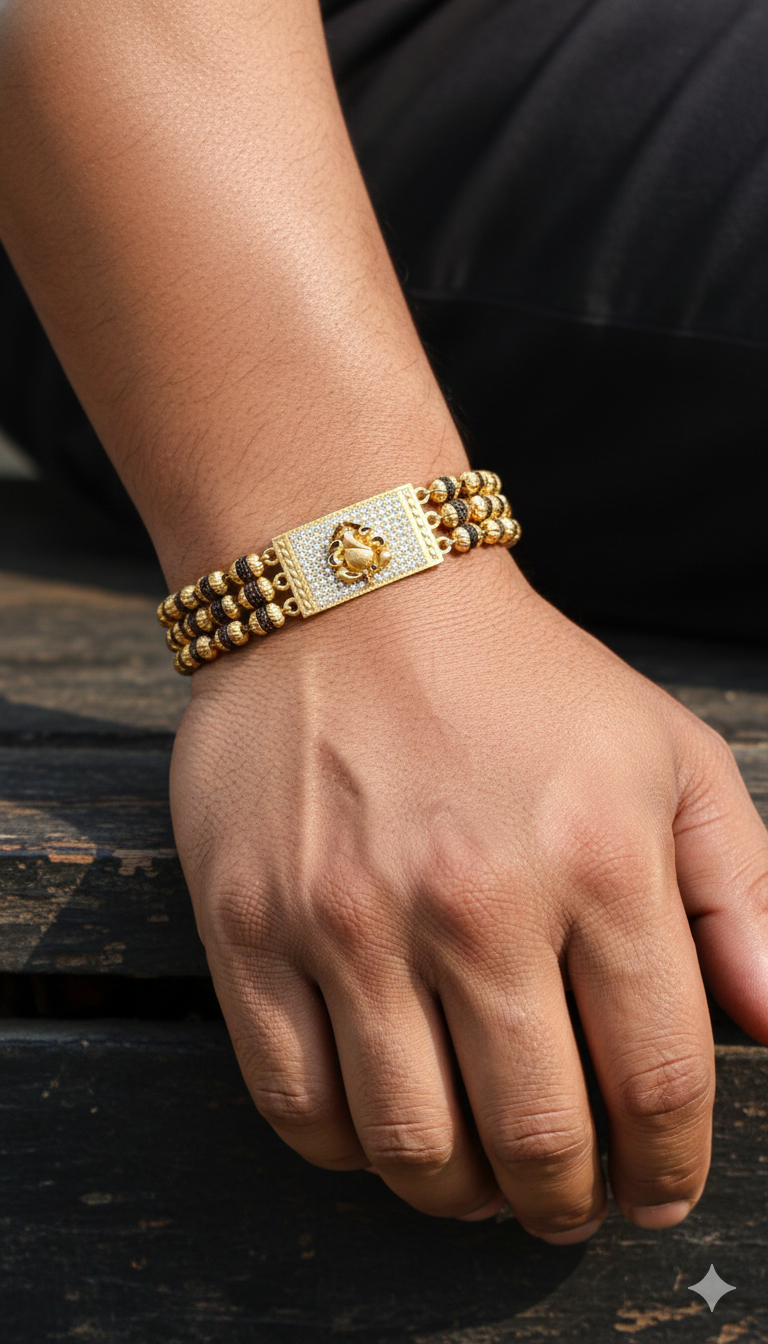 Divine Lord Ganesha  Gold & Black Bead Bracelet