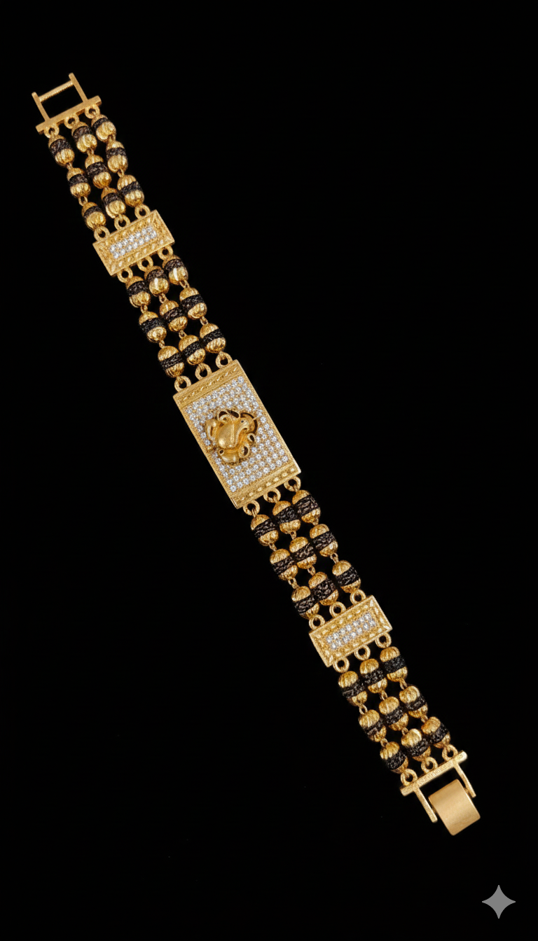 Divine Lord Ganesha  Gold & Black Bead Bracelet