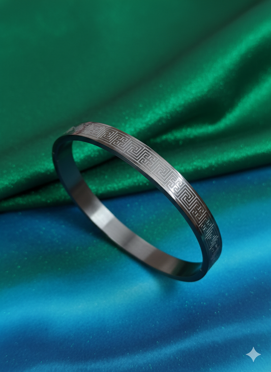 Men’s Gunmetal "Greek Key" Engraved Cuffs – Modern Meander Bracelet