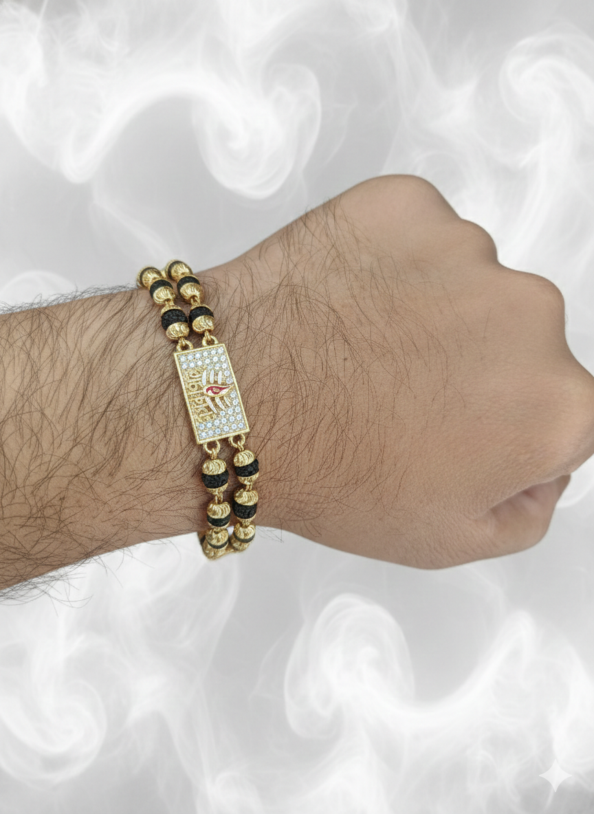 Mahakal Logo Design Gold Pleted Bracelet