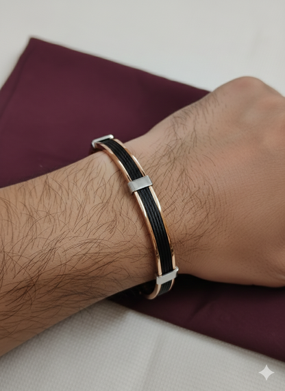 Men’s Steel Cable Fusion Bracelet – Rose Gold & Silver Industrial Cuff