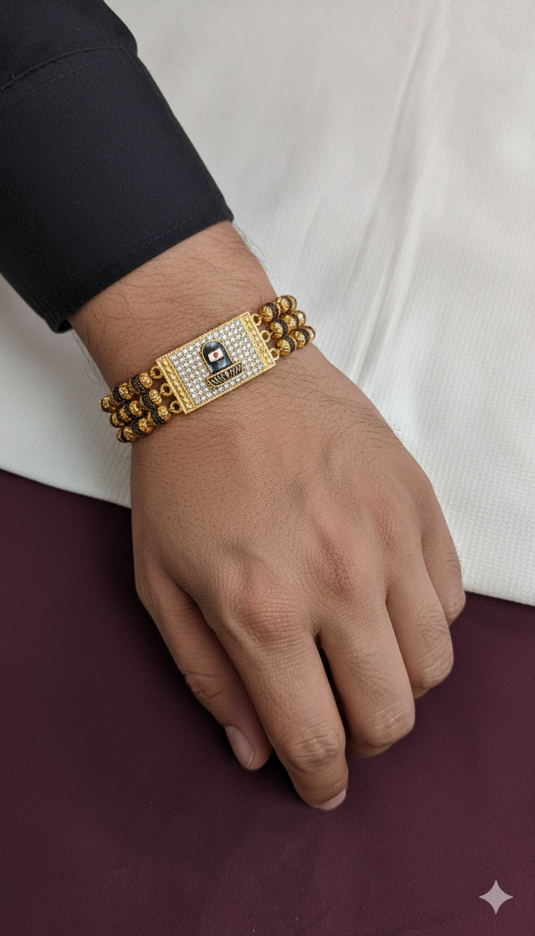 Sacred Lord Shiva Linga  Gold & Black Bead  Bracelet