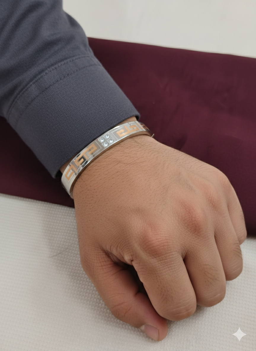 Men's Gewwk Key Inlay Bangle With Crystal Accents