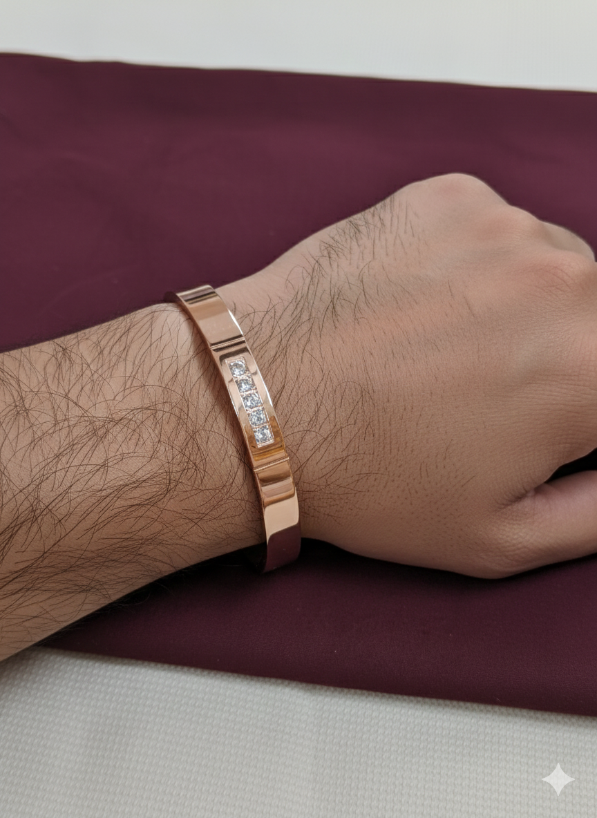 Men's Rose Gold-Tone Bangle With Linear Crystal Channel