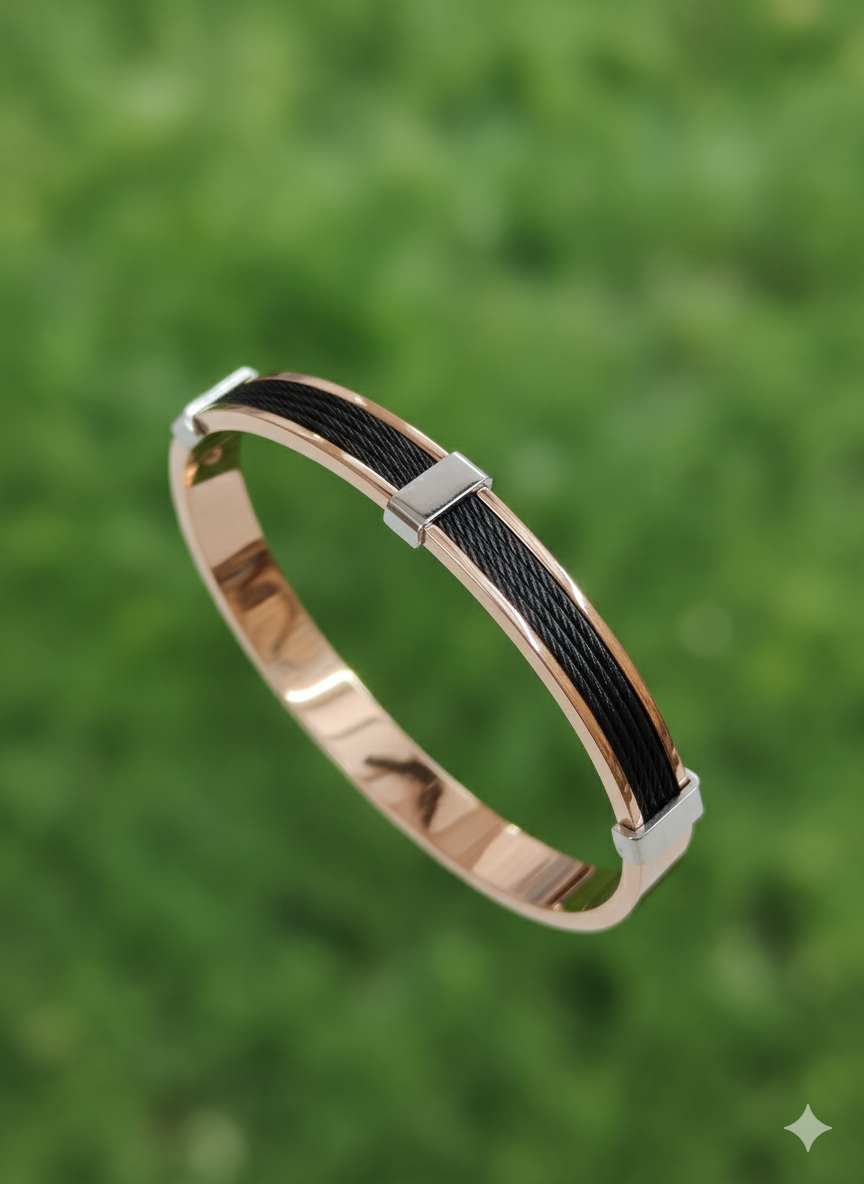 Men’s Steel Cable Fusion Bracelet – Rose Gold & Silver Industrial Cuff