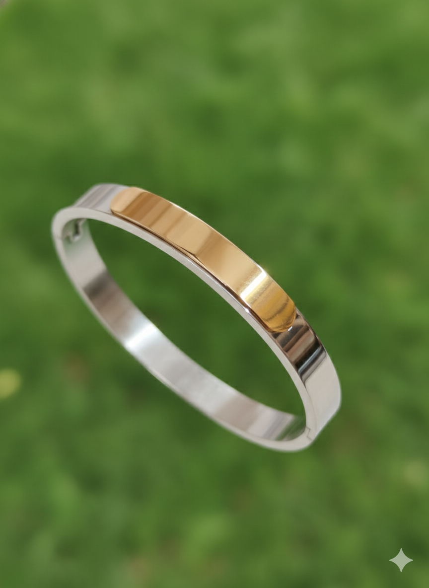 The Horizon Two-Tone Cuff – Silver & Gold Dual-Finish Bracelet