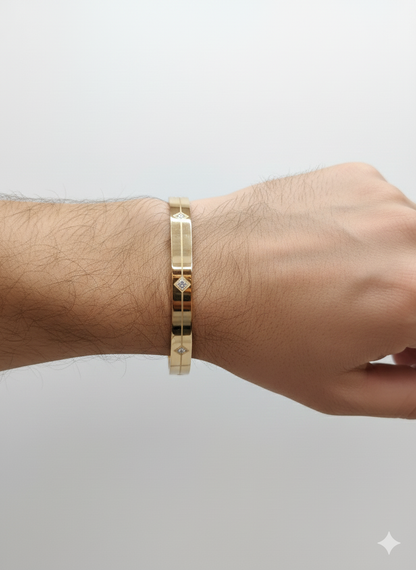 Men’s Polished  Gold Inlay Bangle with Diamond Accents