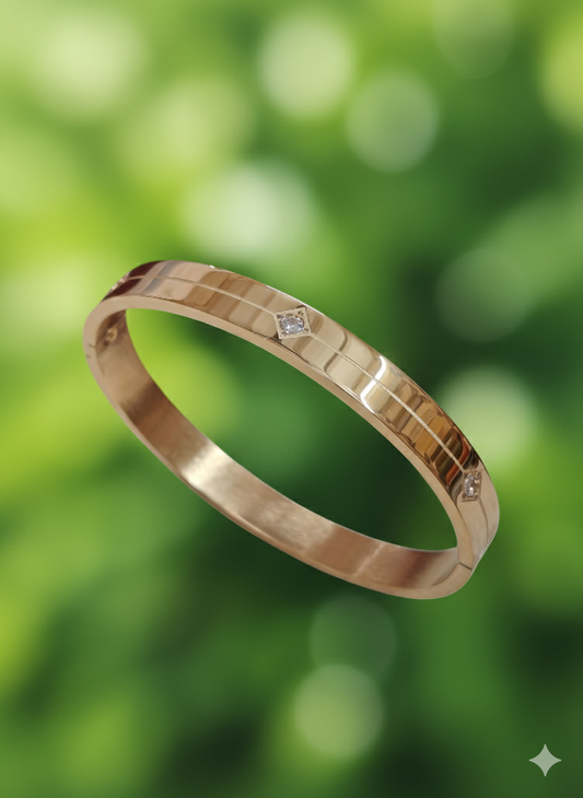 Men’s Polished  Gold Inlay Bangle with Diamond Accents