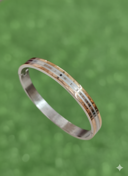 Mirror Finish Stainless Steel  Two-Tone Kada Skin Friendly & Rust Proof Cuff Bangle For Men and Boys