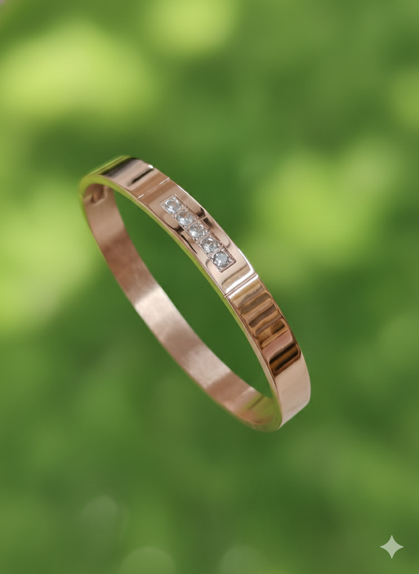 Men's Rose Gold-Tone Bangle With Linear Crystal Channel