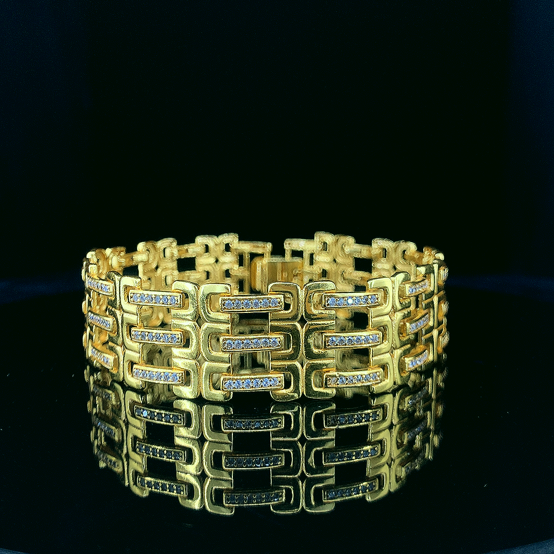Gold-Plated Brass Designer Gents Bracelet with A.D Stones