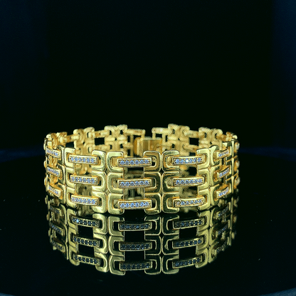 Gold-Plated Brass Designer Gents Bracelet with A.D Stones