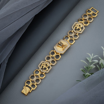Divine Harmony – Om & Ashok Stambh Gold Plated Bracelet"