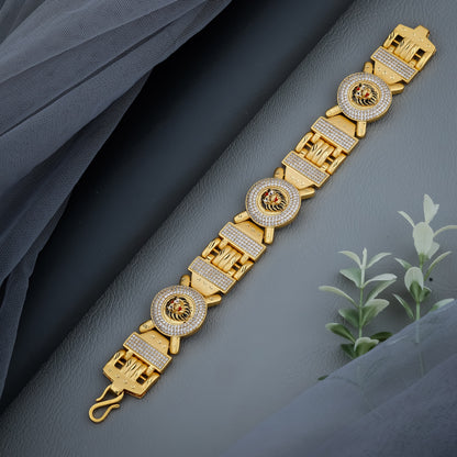 Majestic Lion Head Gold Plated Bracelet For Men