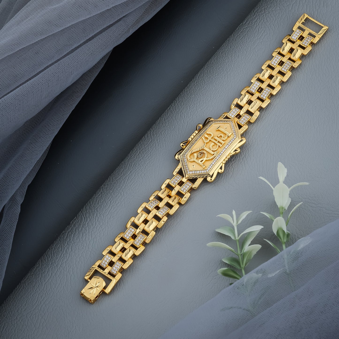 "Exquisite Gold Plated  Bracelet Featuring Sacred 'ॐ नमः शिवाय' Mantra"