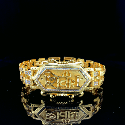 "Exquisite Gold Plated  Bracelet Featuring Sacred 'ॐ नमः शिवाय' Mantra"