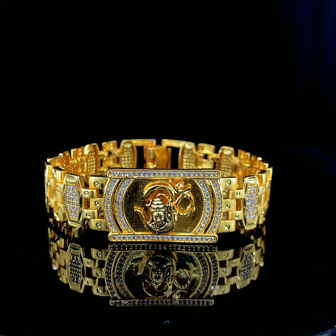 Majestic Stallion – Gold Plated Mahadev and om Symbol Bracelet"