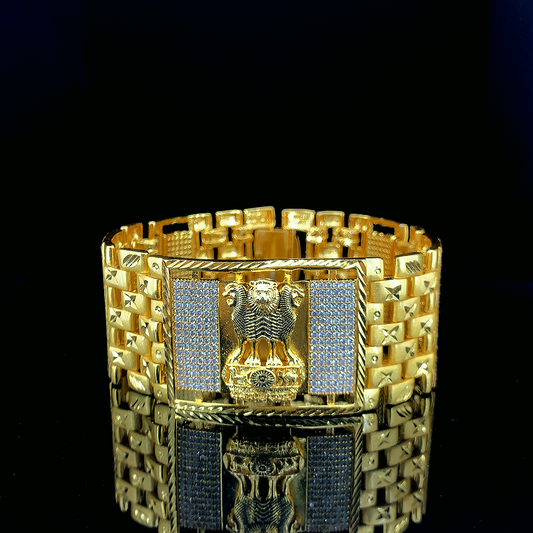 Royal Tiger Ashok Stambh Gold Plated  Bracelet – Bold Power & Precision"