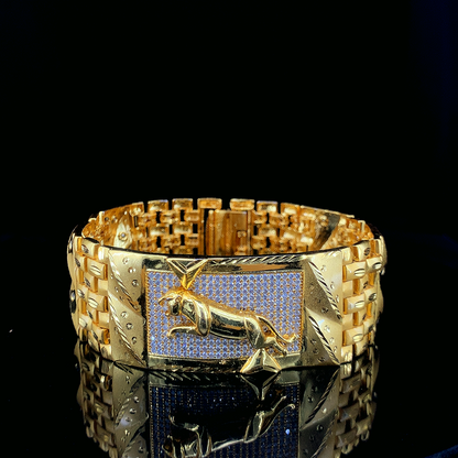 Luxury Gold Link Gold Plated Bracelet with Leopard Design"