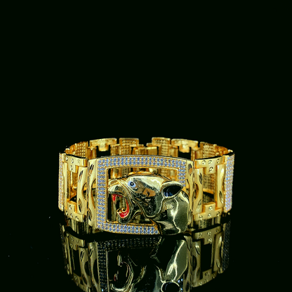 Panther Head Gold Plated Bracelet – Bold Design with Pave-Set Crystals"