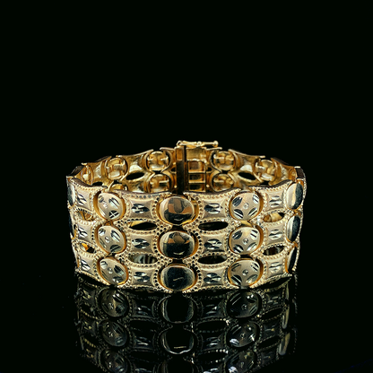 Designer Gold Plated Bracelet Featuring Intricate Oval and Dome Link Detailing"