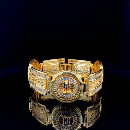 Men’s Gold-Plated Bracelet with Ashok Stambh & Textured Accents