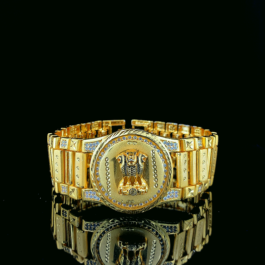 Ashoka Pillar Gold Plated Bracelet – Regal Design with Embedded Diamond Accents"