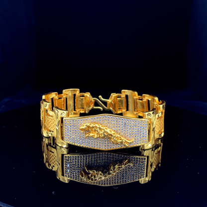 Royal Gold Plated Bracelet with Penther  Design and Diamond-Studded Chevron Links"