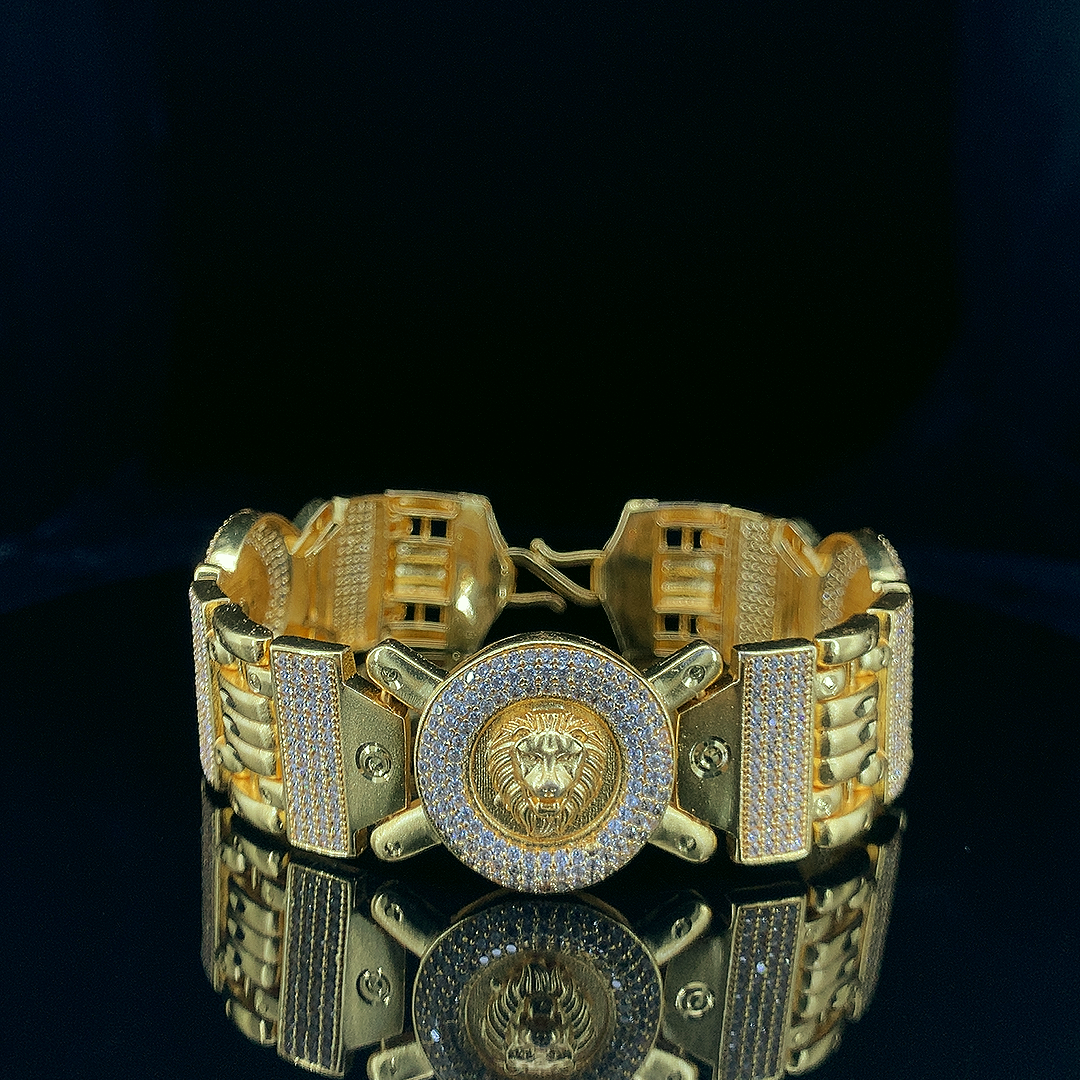 Majestic Lion Head Gold Plated Bracelet For Men