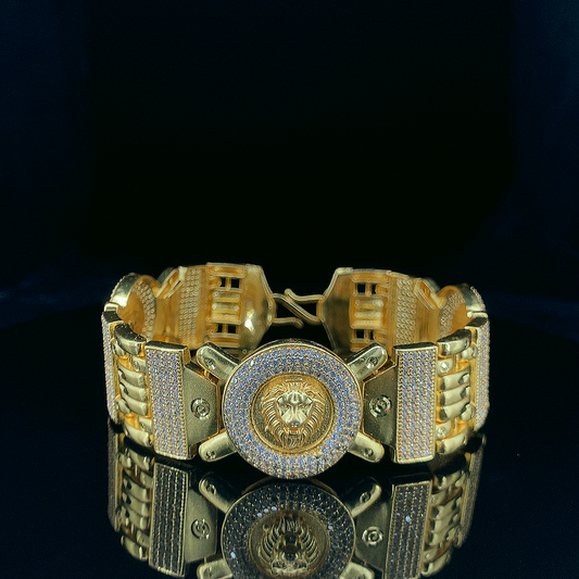 Majestic Lion Head Gold Plated Bracelet For Men