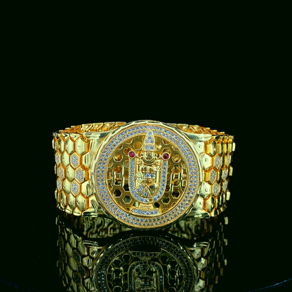 Luxury Tirupati God Gold Bracelet Watch with Diamond and Ruby Accents"