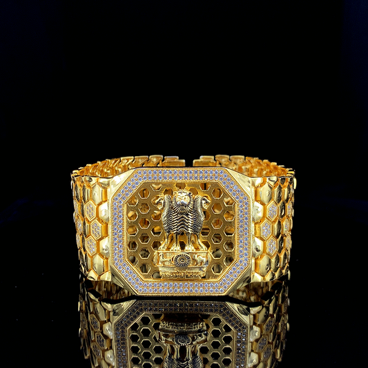 Gold-Plated Om Symbol Gents Bracelet with A.D Stone Work